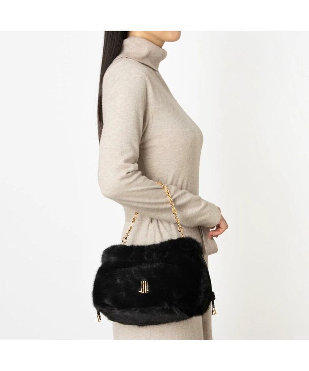 LANVIN en Bleu カレンデ 2WAYハンドバッグ ファーブラック