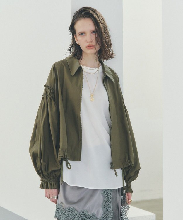 YECCA VECCA ボリュームギャザーデザインZIPブルゾン Khaki