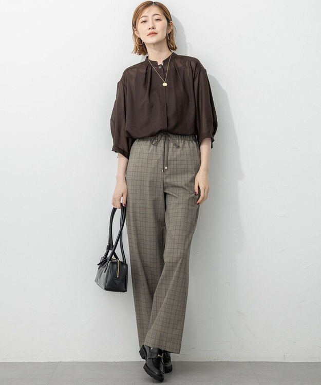 23区 【洗える】シアービエラ タックデザイン ブラウス ダークブラウン系