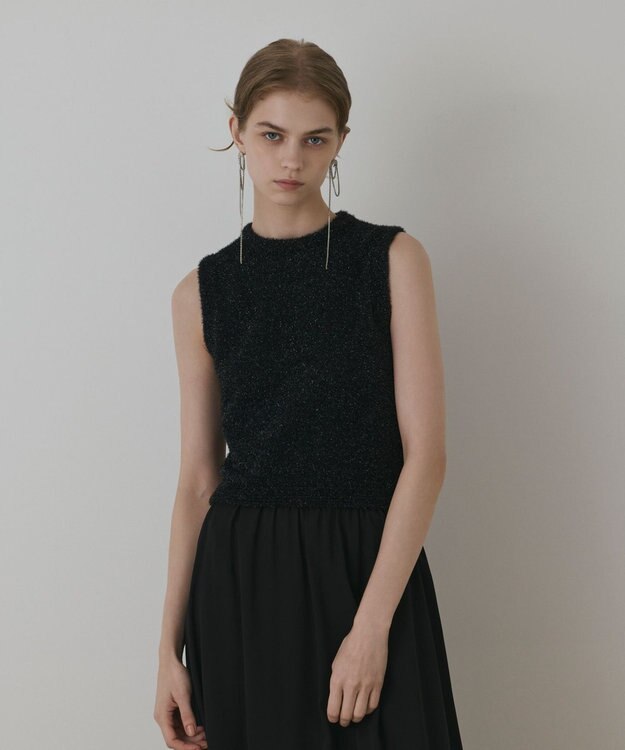 GRACE CONTINENTAL ラメフェザ－ニットトップ ブラック