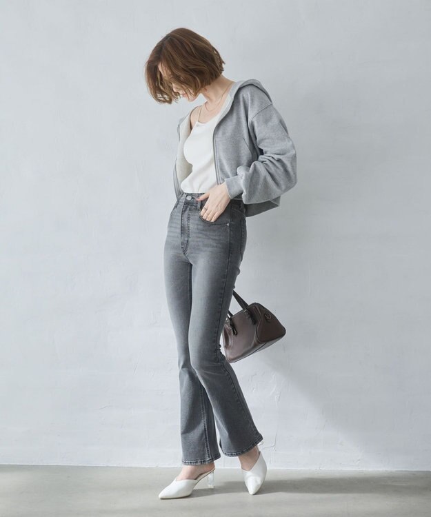 WEGO 【美脚パンツ】ストレッチフレアデニムパンツ デニムブラックソノタ