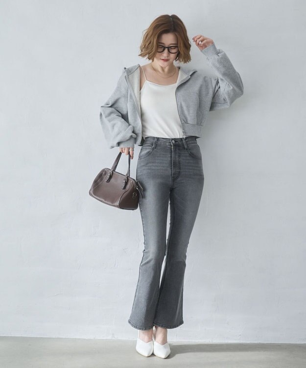 WEGO 【美脚パンツ】ストレッチフレアデニムパンツ デニムブラックソノタ