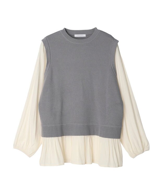 Green Parks とろみ布帛ドッキングニットチュニック Light Gray