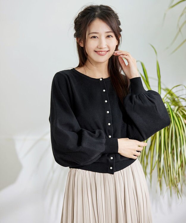 Tiaclasse 【洗える】パールボタンニットカーデ ブラック