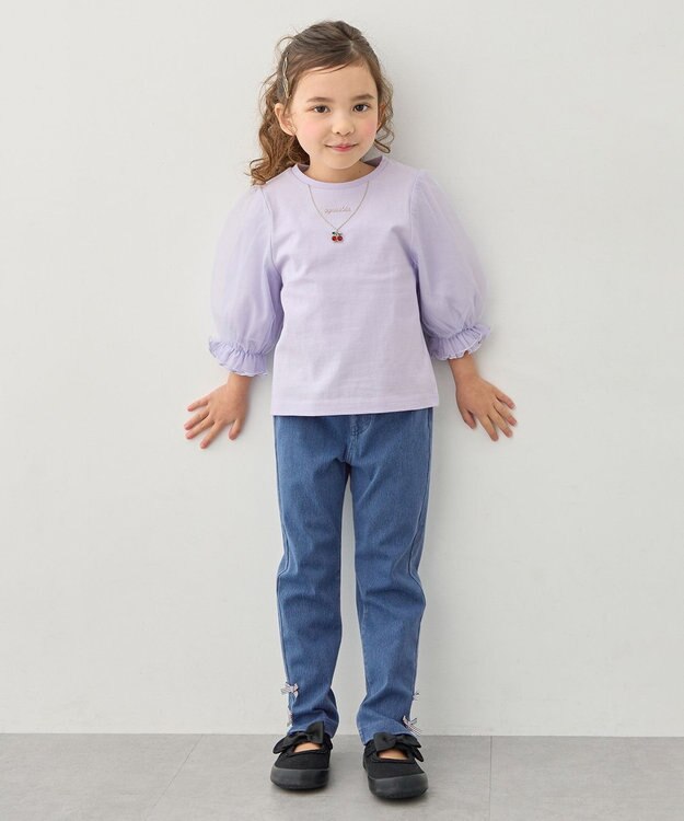 ANY KIDS チュール袖 七分Tシャツ ラベンダー