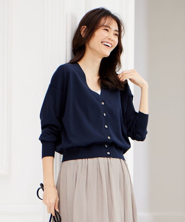 J.PRESS LADIES L 【洗える】 Co/Peライト Vネック ショート カーディガン ネイビー系