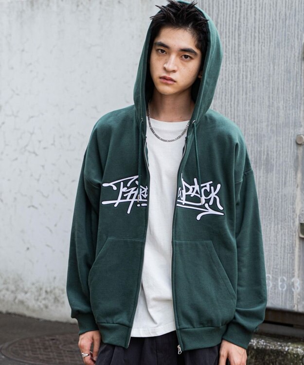 WEGO ワッペンロゴジップパーカー ダークグリーン