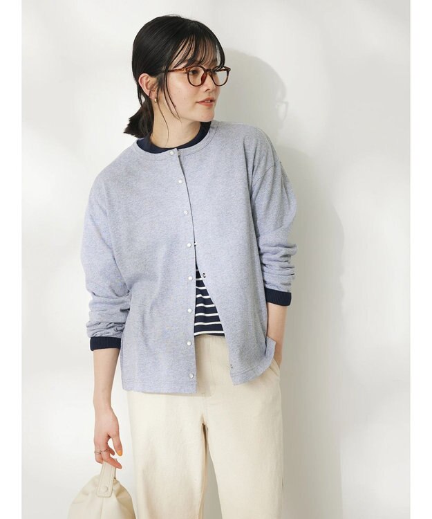 CRAFT STANDARD BOUTIQUE ウ゛ィンテージ風天竺　パール釦クルーカーデＬ／Ｓ Gray