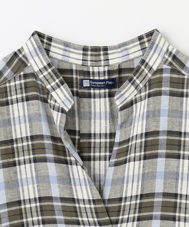 ANY L フレンチリネンシャツワンピース ブラウンチェック