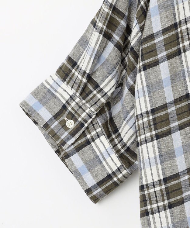 ANY L フレンチリネンシャツワンピース ブラウンチェック