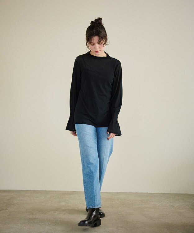 #Newans 【洗濯機可能】フレアカフスシアープルオーバー ブラック