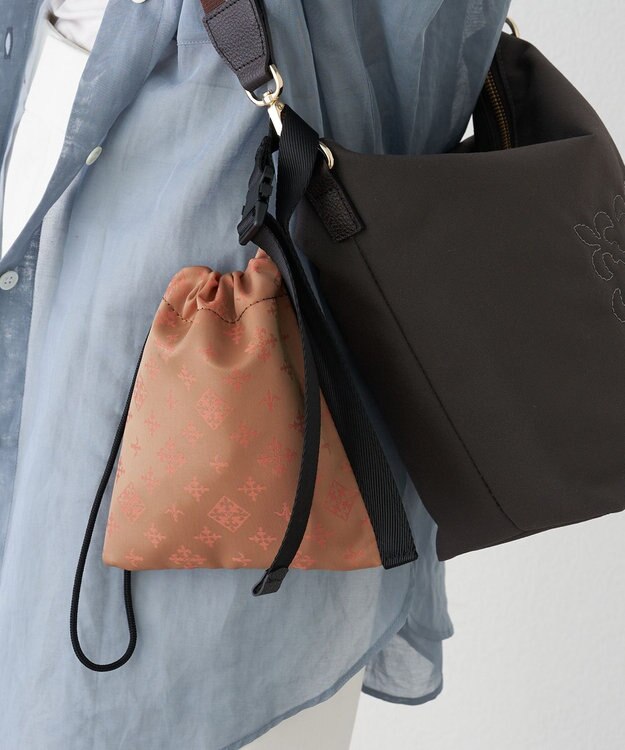 russet ナイロンジャガード巾着ポーチ S(Z-229) PinkBeige