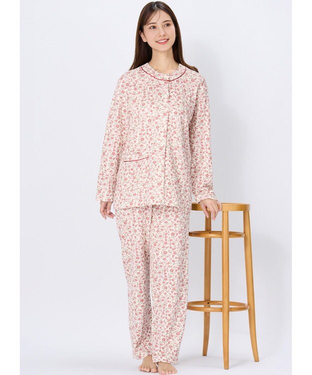 Wing パジャマ 綿100%(本体肌側) あったか 冬 長袖 長ズボン レディース EP6022 ウイング／ワコール レッド