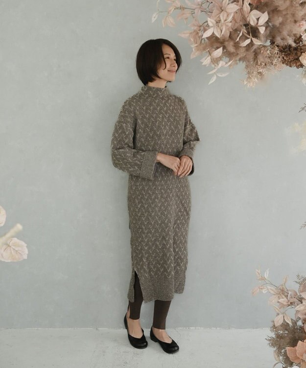 muuc 〈希少なラムウール＆高品質カシミヤ〉バスケット柄ニットワンピース ベージュ