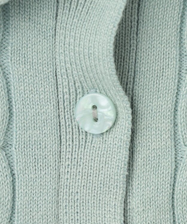 Feroux 胸元刺繍ケーブルポロ ニット ライトグリーン系