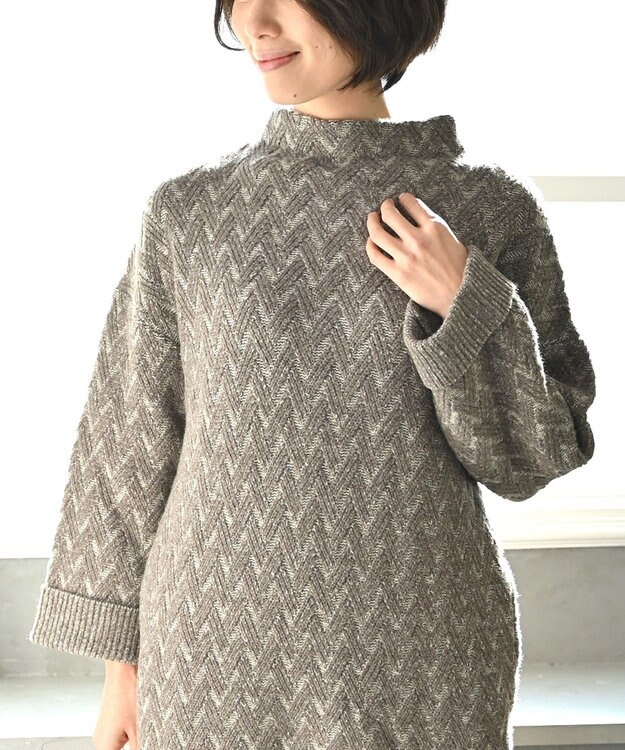 muuc 〈希少なラムウール＆高品質カシミヤ〉バスケット柄ニットワンピース ベージュ