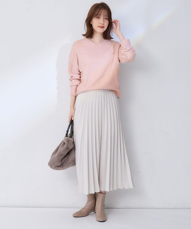 ANY 【10色展開/ウエストゴム】ウーリッシュフラノ プリーツスカート エクリュ