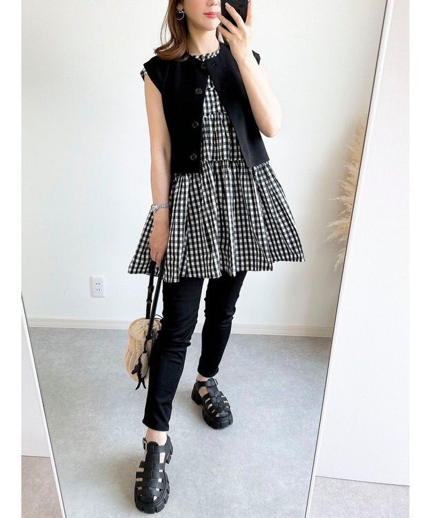 Green Parks コルセット風ミニワンピースⅡ Gingham Check