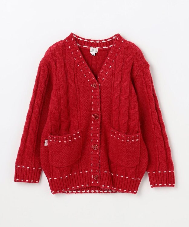 組曲 KIDS 【S-Lサイズ】 ケーブルニットカーディガン レッド
