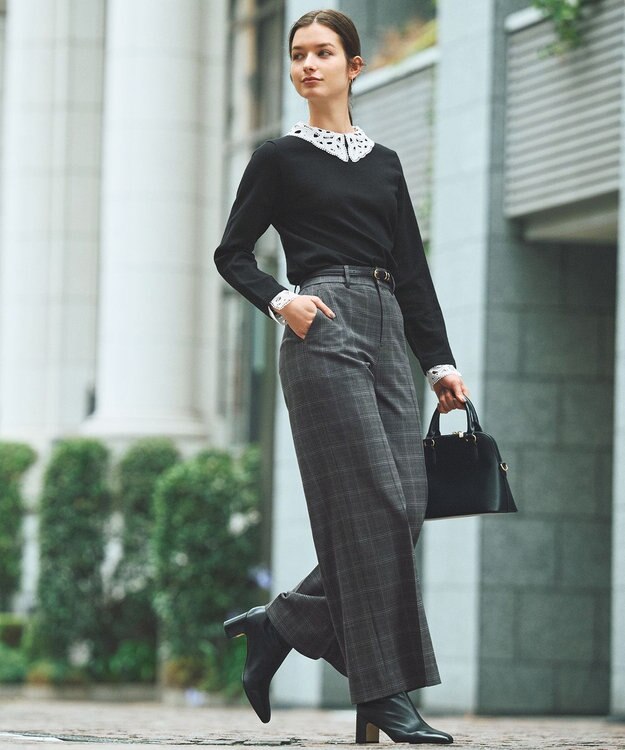 ANY SIS ビューティサーモ2WAYストレッチ ワイドパンツ グレーチェック