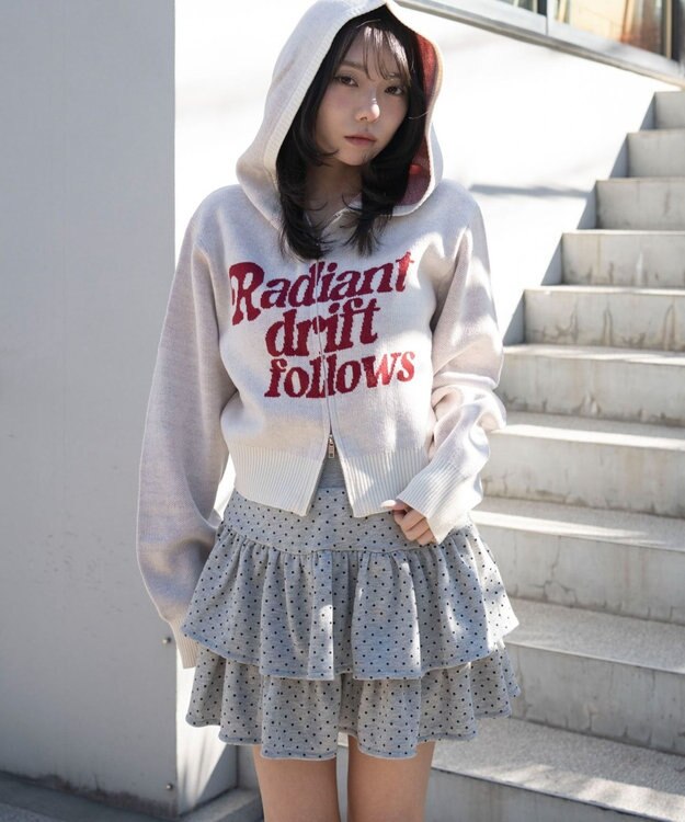 WEGO グラフィックジャガードニットZIPパーカー ホワイトアイボリー