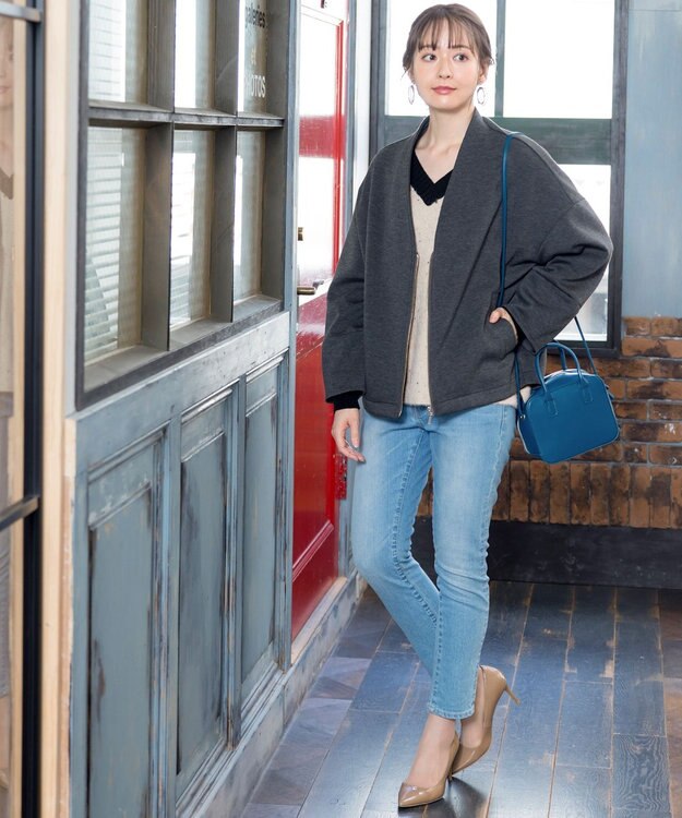 Tiaclasse 【洗える】表情豊かなメランジニットVネックトップス アイボリー×ブラック