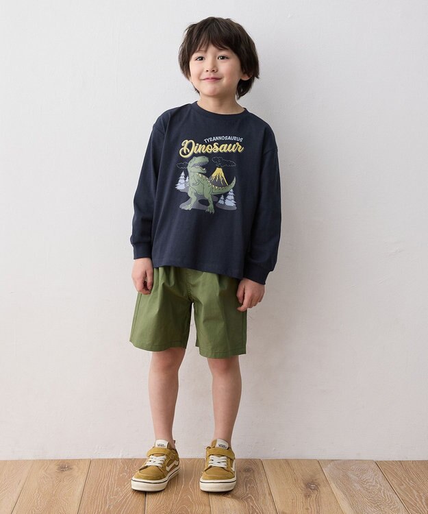 ANY KIDS 恐竜プリント 長袖Tシャツ ネイビー（ティラノサウルス）