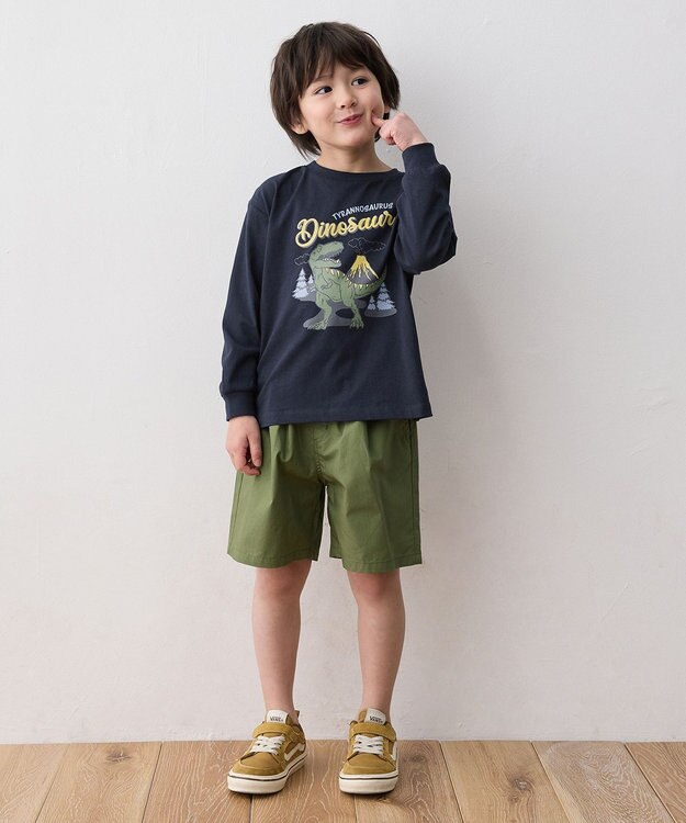 ANY KIDS 恐竜プリント 長袖Tシャツ ネイビー（ティラノサウルス）