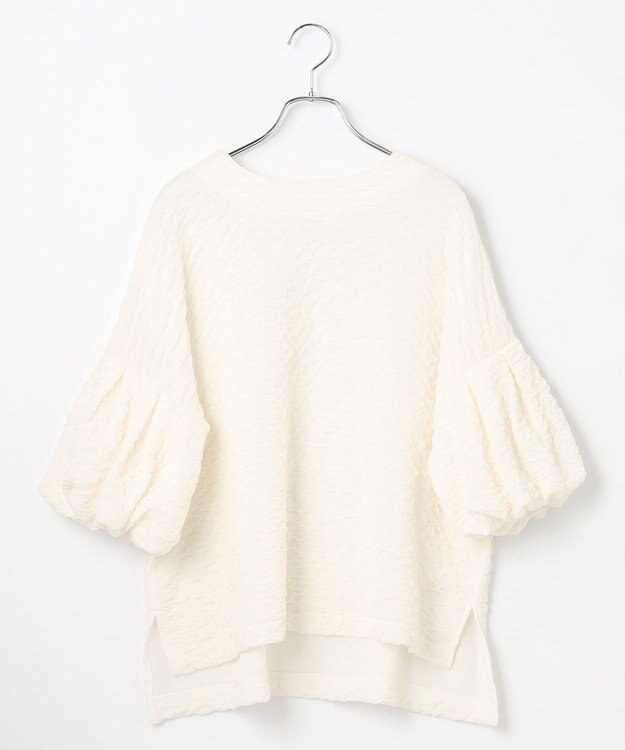 #Newans 【金子綾さんインスタライブご紹介アイテム】【洗える/セットアップ可能】ふくれジャガード パフスリーブブラウス ホワイト