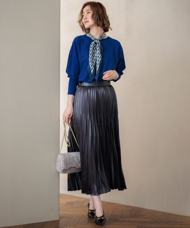 23区 【洗える】レザーライクプリーツ スカート グレー系