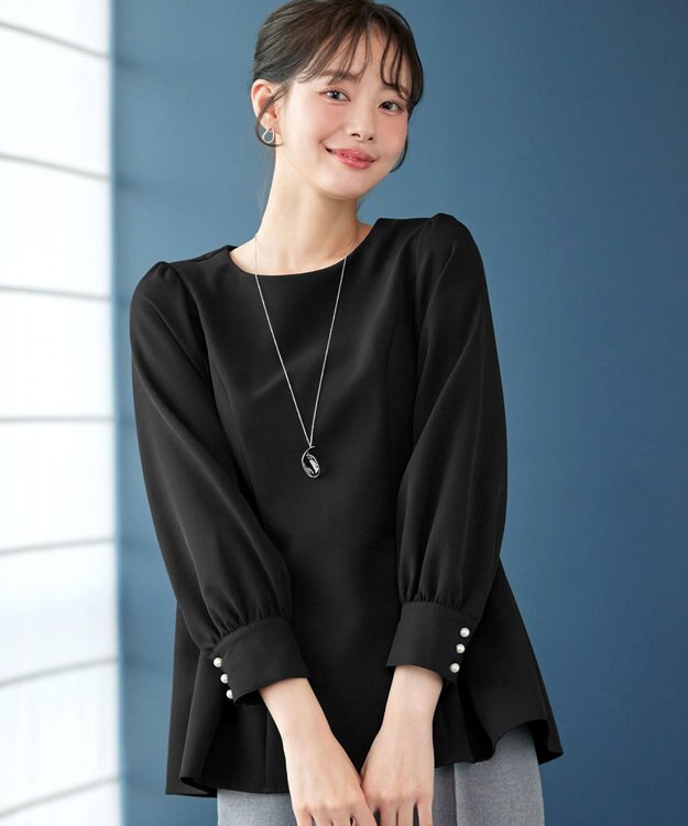 Tiaclasse 【ダブルクロス】パフスリーブペプラムチュニックブラウス ブラック