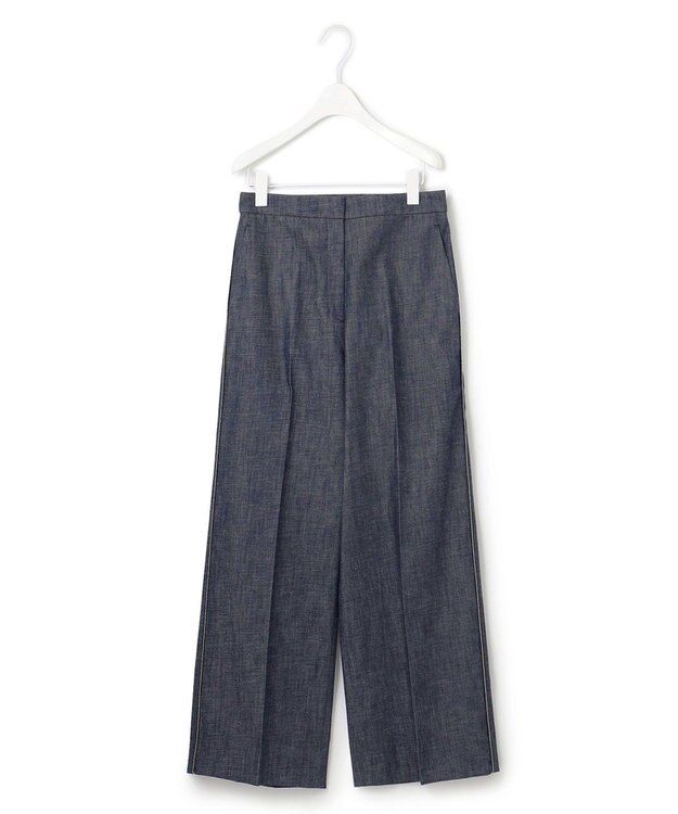 ICB 【洗える】 コットンリアクティブデニム ワイドストレートパンツ インディゴ系