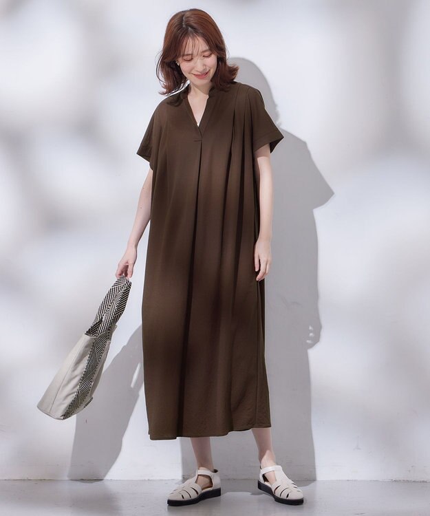 ANY 【洗濯機可能/ストレッチ】ナチュラルワッシャーワンピース ダークブラウン