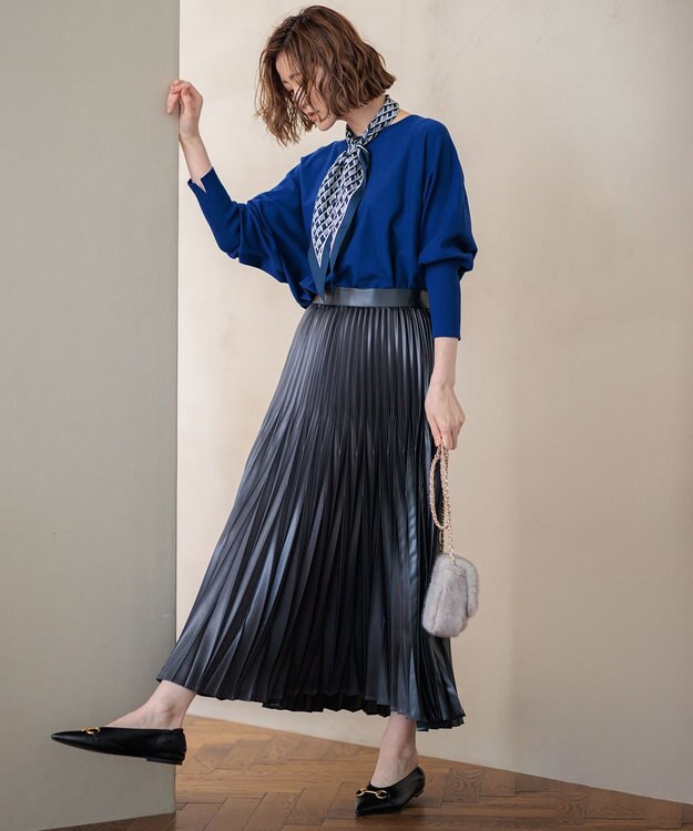 23区 【洗える】レザーライクプリーツ スカート グレー系