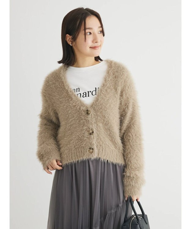 Green Parks ・Ｐｅｔｉｔ　Ｆｌｅｕｒ　シャギーニットカーディガン Gray Beige
