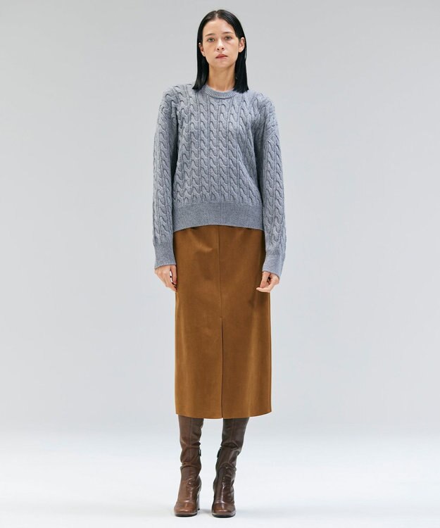 BEIGE， 【洗える】SEDONA / ウールカシミヤケーブルニット Gray