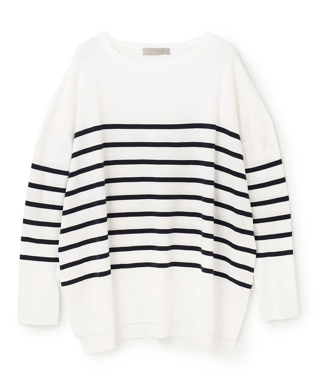 UNFILO マイビューティニット ボートネック オフ×ネイビー