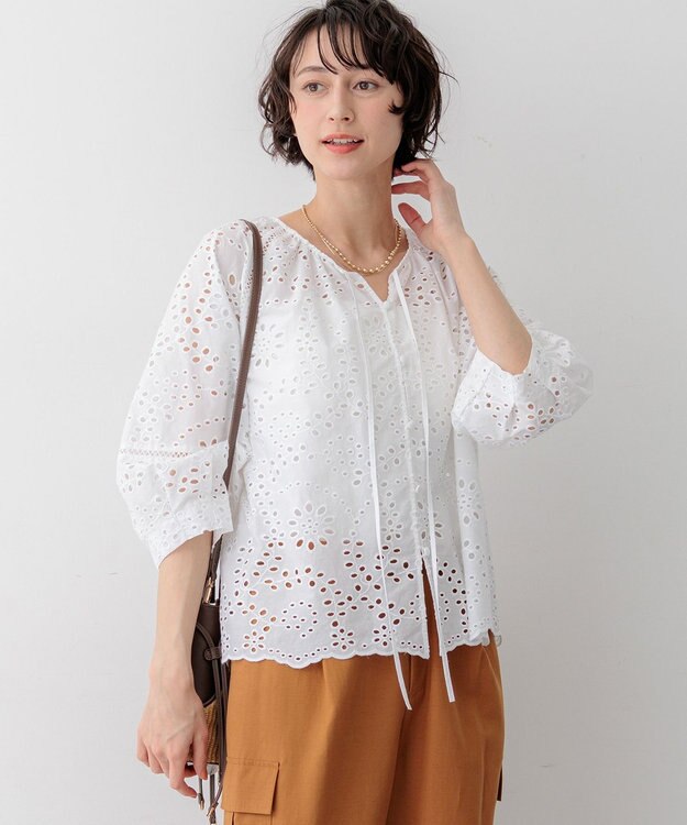 23区 S 【先行予約/見上愛さん着用】カットワークエンブロイダリー 2WAYブラウス ホワイト系