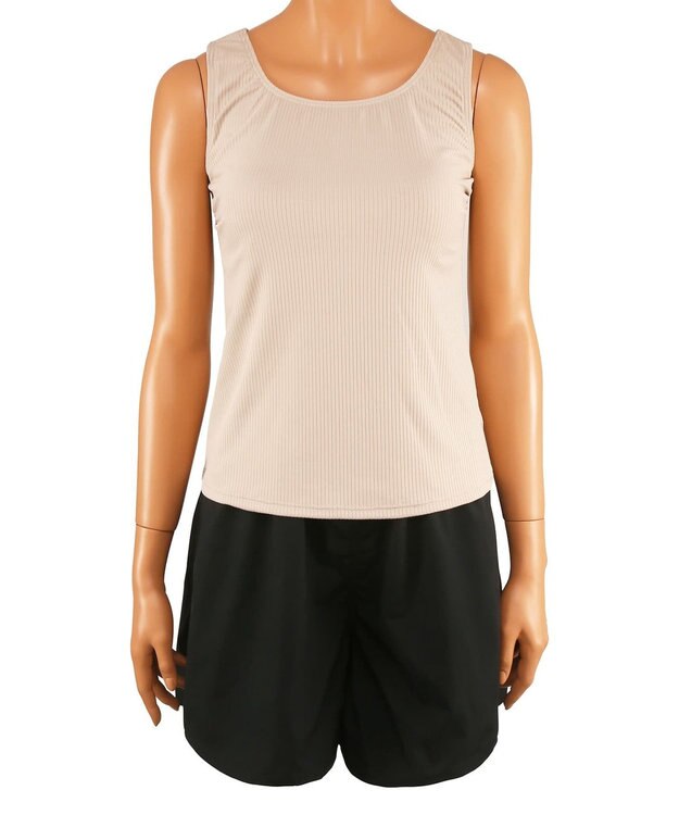 San-ai Resort（三愛水着楽園） WEB限定【紫外線カット(UPF50＋)】リブ素材ラッシュガード付 4点セット水着 ベージュ