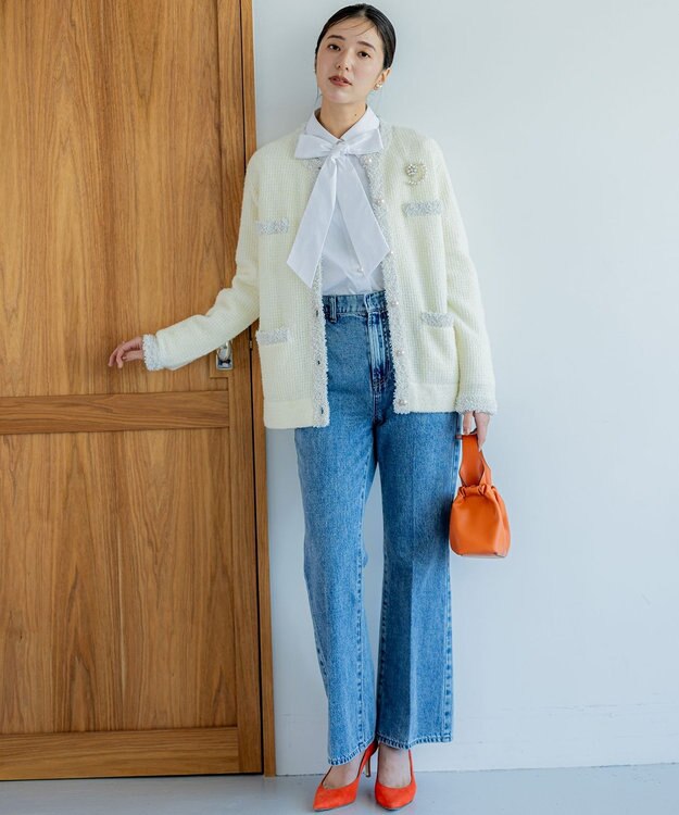 組曲 ツイードニット ジャケット アイボリー系