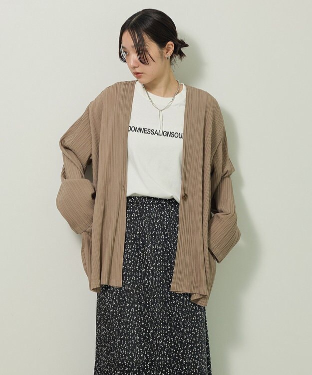 Green Parks ・ＥＬＥＮＣＡＲＥ　ＤＵＥ　プリーツノーカラージャケッ Gray Beige