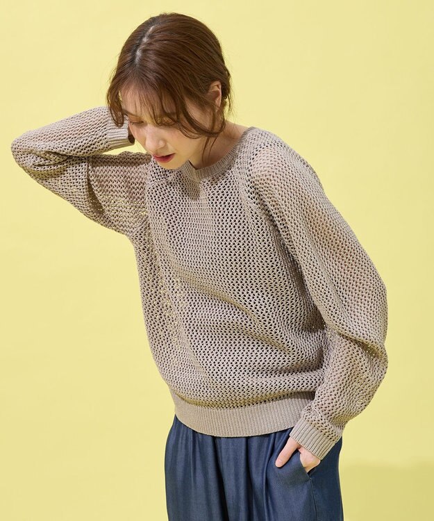 ANY L メッシュプルオーバー グレージュ×ゴールド