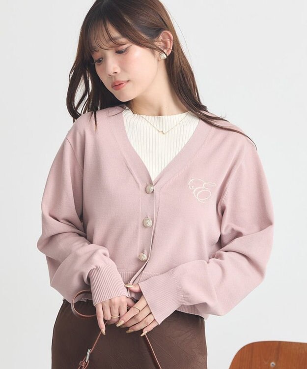 earth music&ecology ロゴ刺繍カーディガン Pink