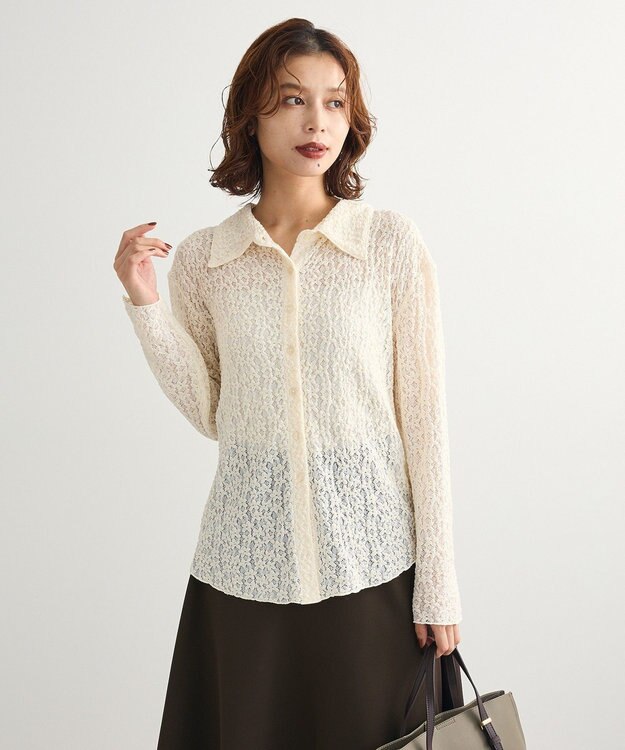 Green Parks カットレースシャツプルオーバー Ivory