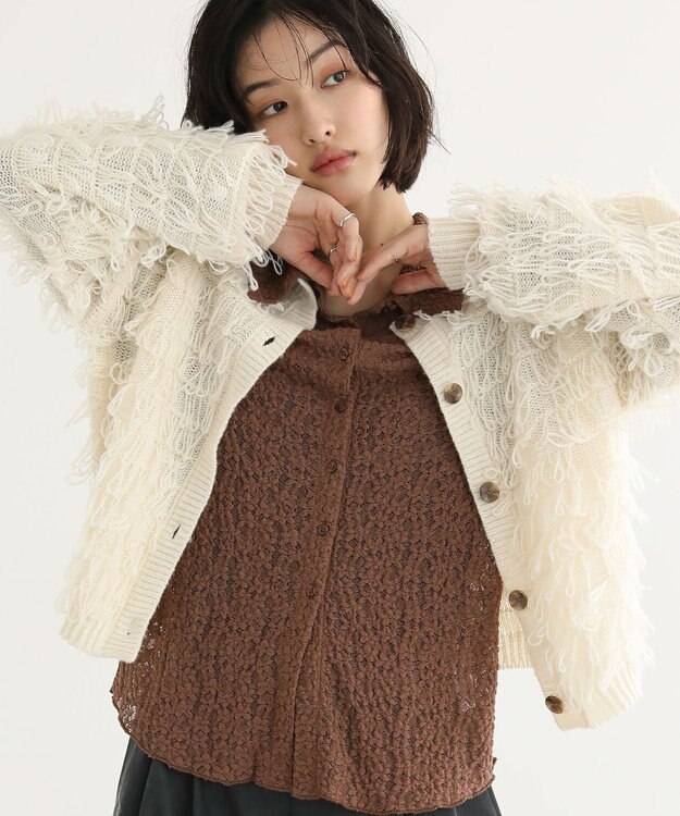 Green Parks カットレースシャツプルオーバー Brown