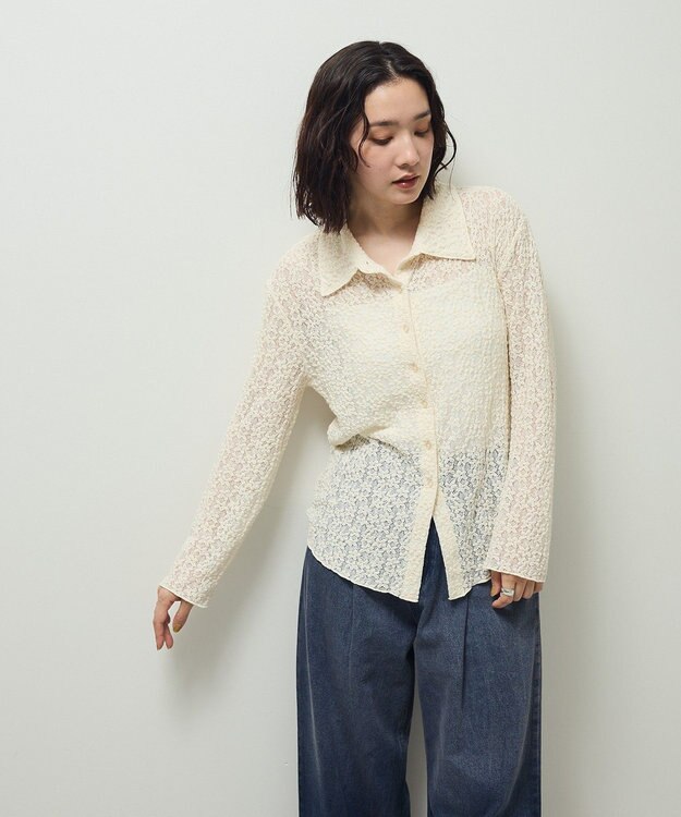 Green Parks カットレースシャツプルオーバー Ivory