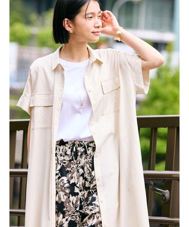 AMERICAN HOLIC 接触冷感＋ＵＶカットＷポケットシャツワンピース Ivory