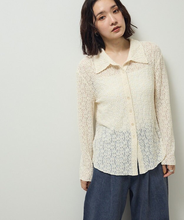 Green Parks カットレースシャツプルオーバー Ivory