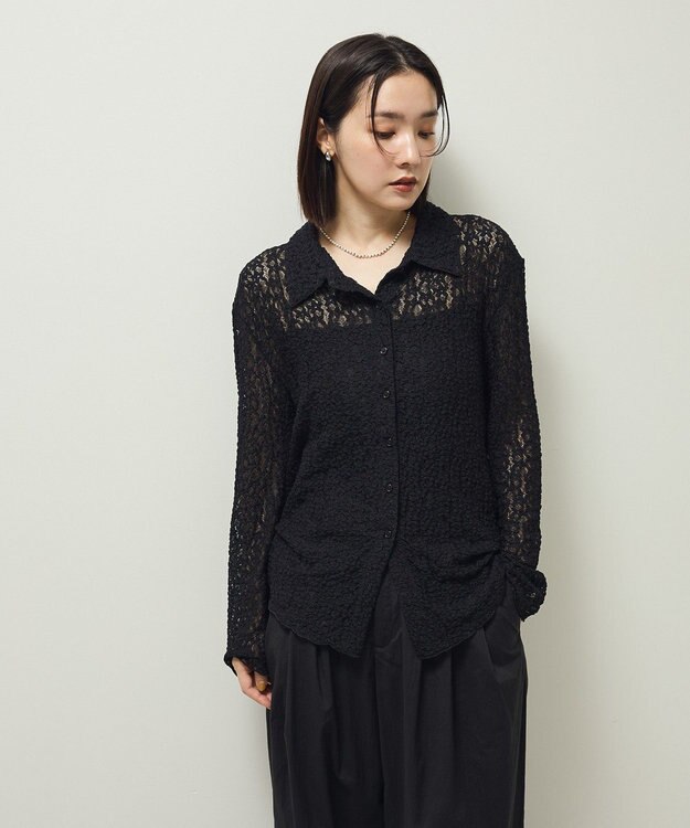 Green Parks カットレースシャツプルオーバー Black