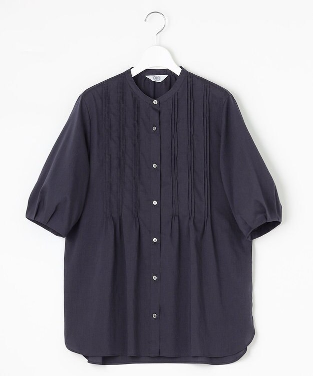 J.PRESS LADIES L 【WEB限定・洗える】ラミーポプリン ピンタック ブラウス ネイビー系